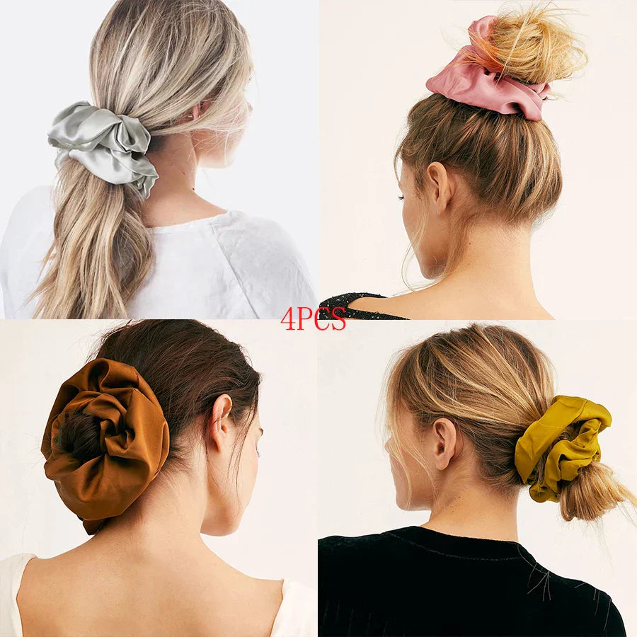 4Pcs/3Pcs Oversized Scrunchie Big Rubber Hair Tie Set