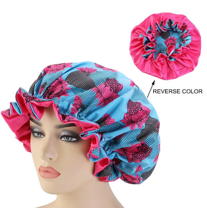 Women's Satin African Pattern Sleeping Hat Elastic Band