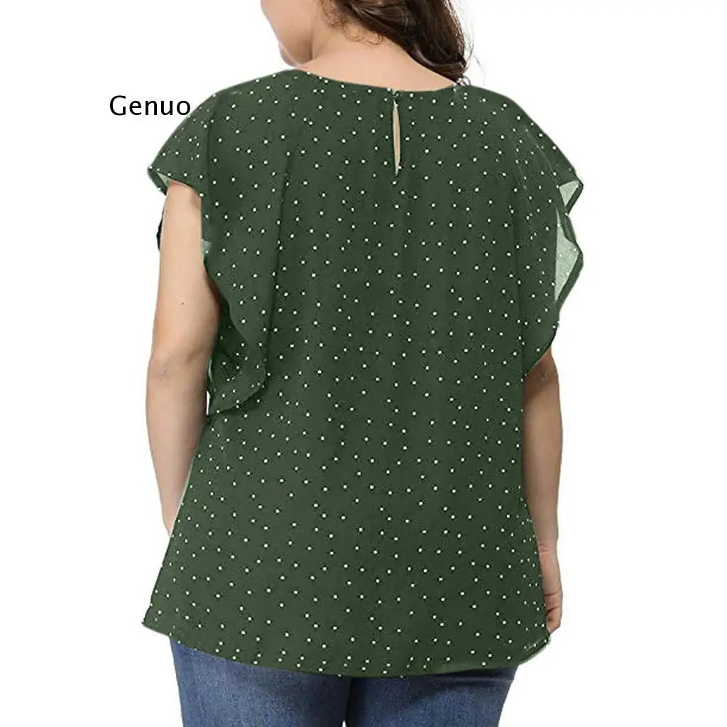 Womens Summer Plus Size Blouses Ruffle Sleeve Shirt