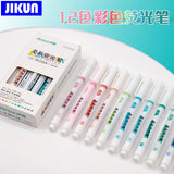 JIKUN 12pcs Highlighters Pen Pastel Colors Fluorescent Art