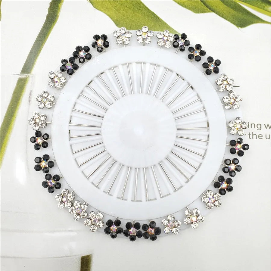 Multicolor Crystal Rhistones Flower Brooch Muslim Islamic Hijab
