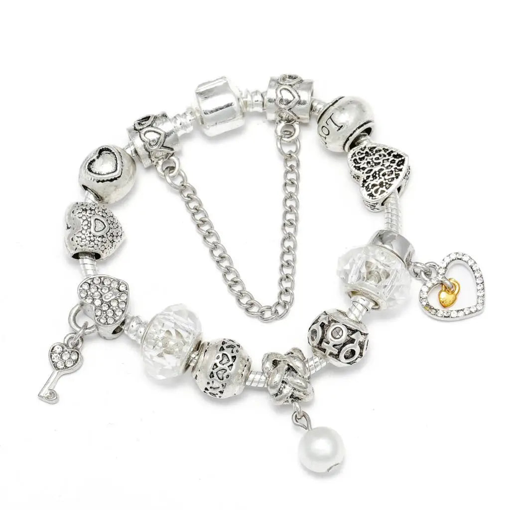 Seialoy Silver Plated Heart Key Pendant Charm Bracelets