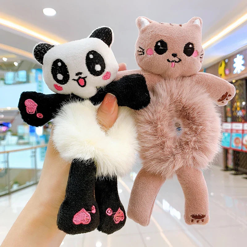 2pcs Plush Animal Scrunchie Set Elastic Hair tie