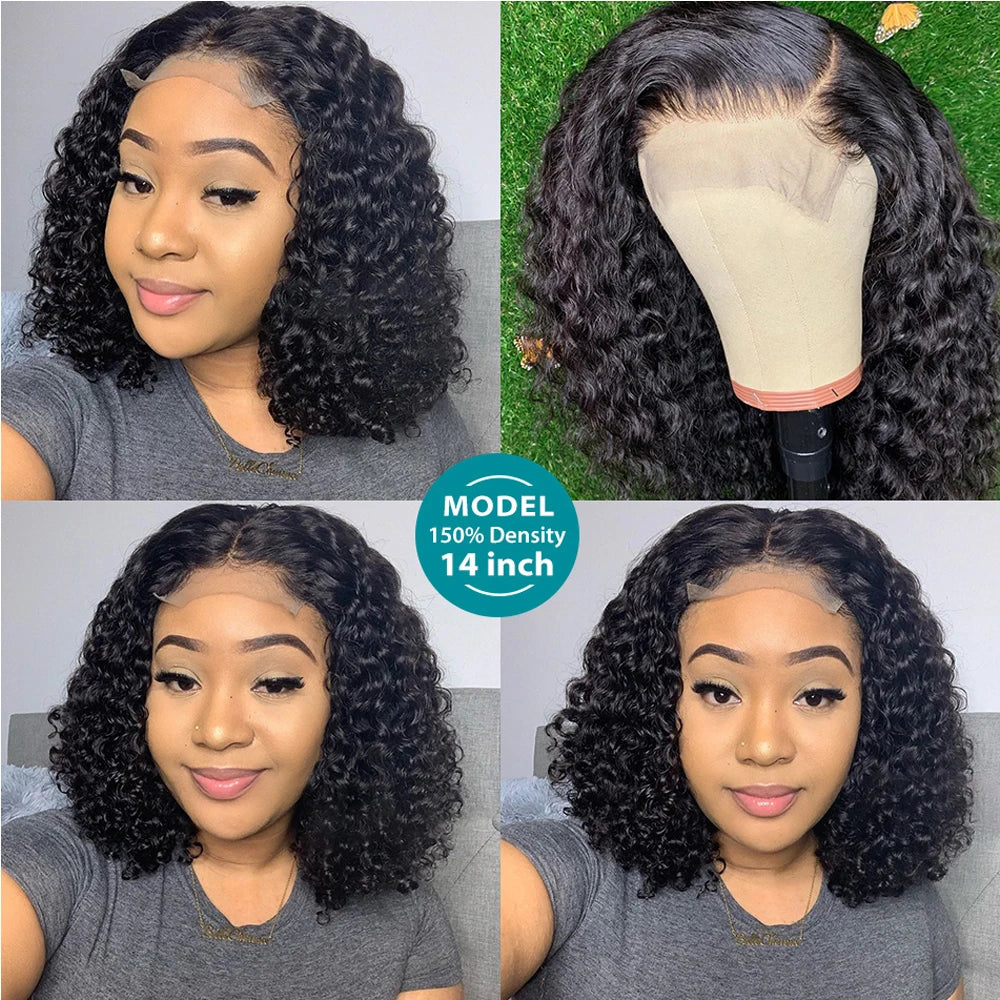 Curly Bob Human Hair Wigs 13x4 Lace Closure