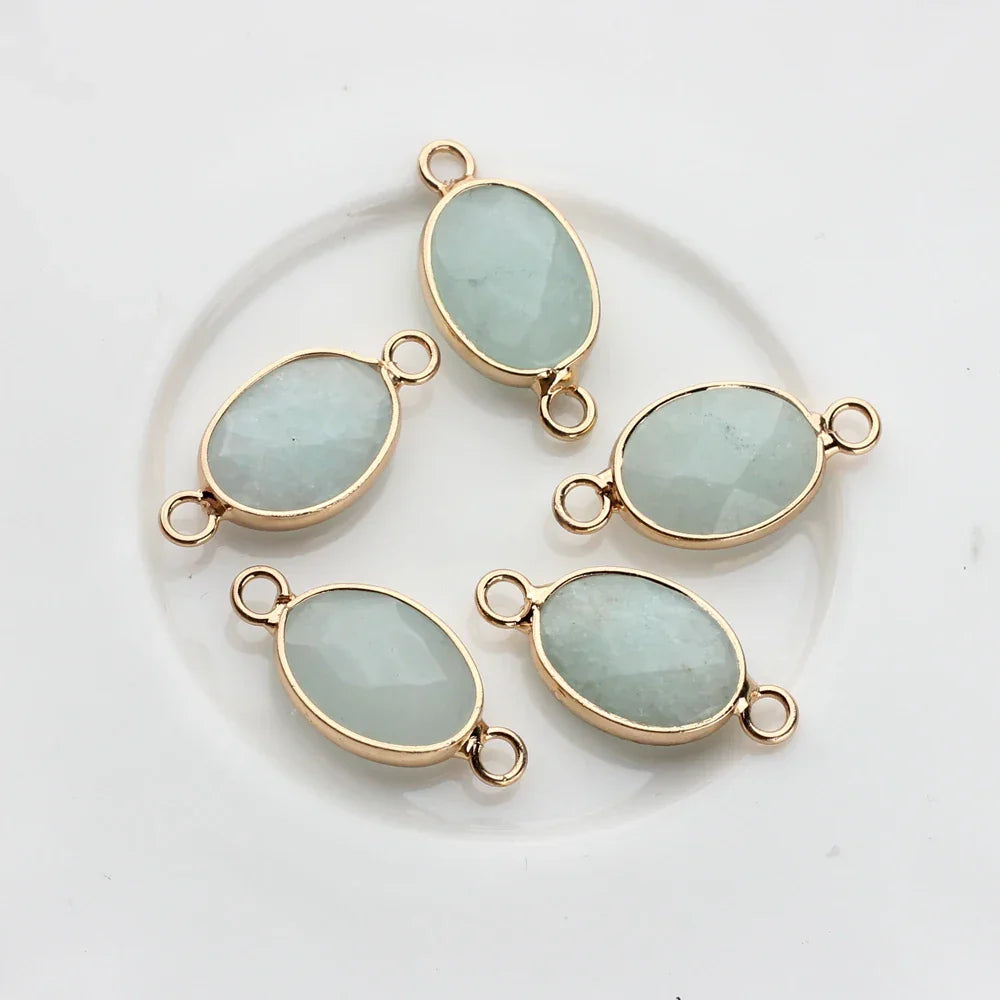 Natural Stone Charms Facet Oval Shape Double Hole