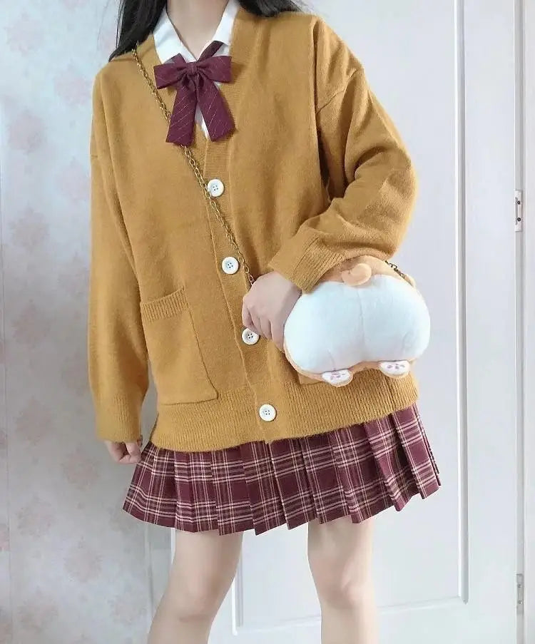 Japan School Sweater Spring Autumn Vneck Cotton Knitted