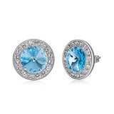 Silver Color Round Stud Earrings Real Crystals from