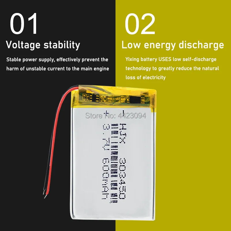 Rechargeable 3.7V 600mAh Battery 303450 Lithium Polymer Li-Po