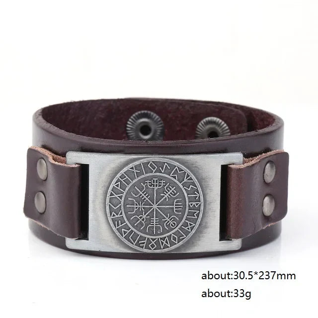 My Shape Wiccan Compass Bracelets Bangles for Men Nordic Runes Odin Symbol Wrap Genuine Leather Bracelet Men‘s Viking Jewelry