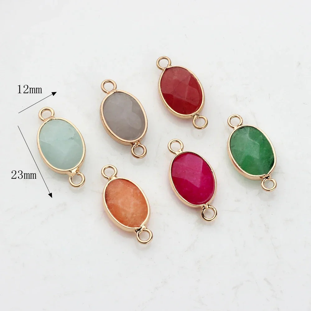 Natural Stone Charms Facet Oval Shape Double Hole