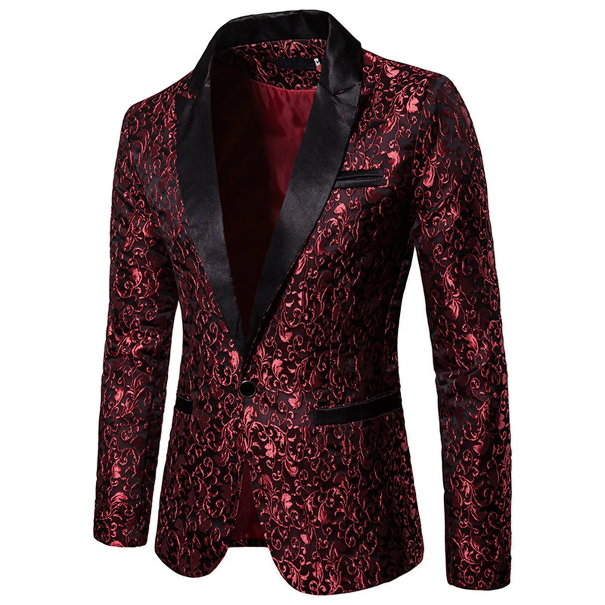 Gold Jacquard Bronzing Floral Blazer Suit Mens Single