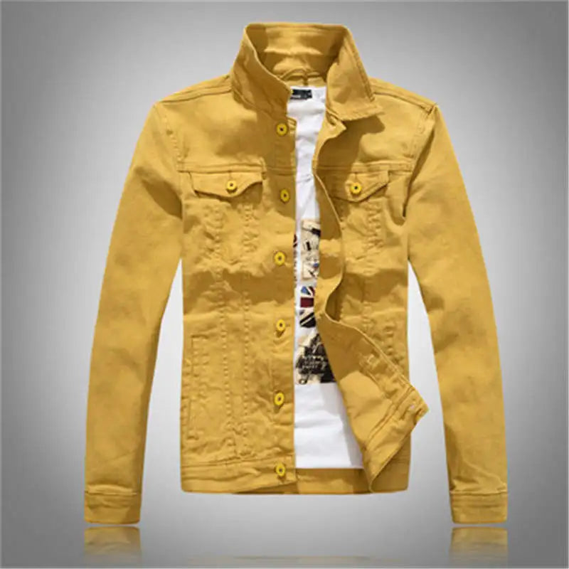 Denim Jackets Men Solid Color Jeans Jacket Slim