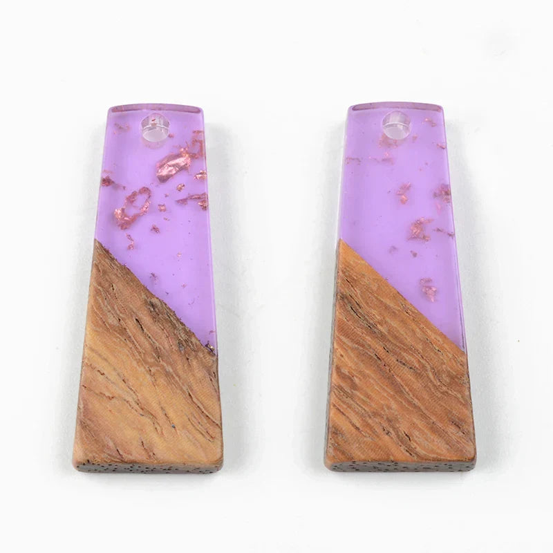 10PCS Trapezoid Earrings Accessories Natural Wood & Resin