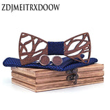 Fashion Hollow Carved Wooden Bow Tie Navy Blue