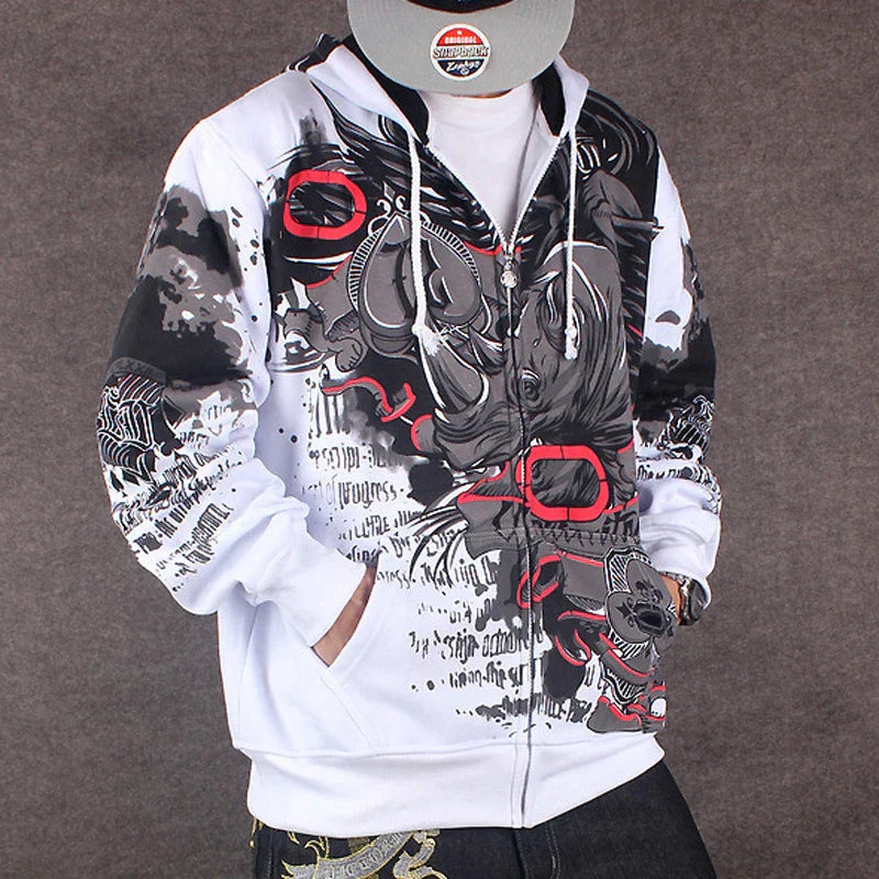 Hip Hop Hooded Jacket Men Street Dance Graffiti