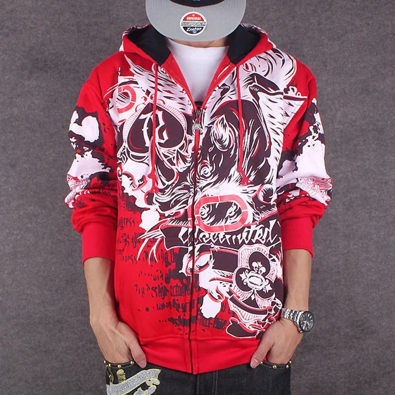 Hip Hop Hooded Jacket Men Street Dance Graffiti