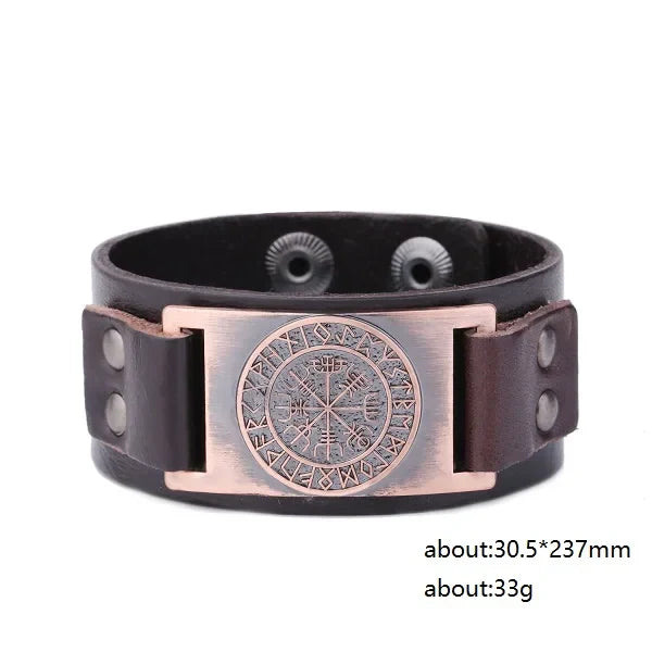 My Shape Wiccan Compass Bracelets Bangles for Men Nordic Runes Odin Symbol Wrap Genuine Leather Bracelet Men‘s Viking Jewelry