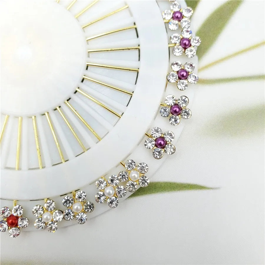 Multicolor Crystal Rhistones Flower Brooch Muslim Islamic Hijab