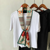 Choice Long Small Women Silk Scarf Tie Decorated