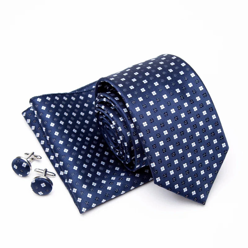 Mens Jacquard Tie Cravat Cufflinks Set Luxury Necktie