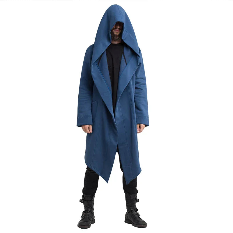 Men's Hooded Cardigan Trench Coat Streetwear Solid Color