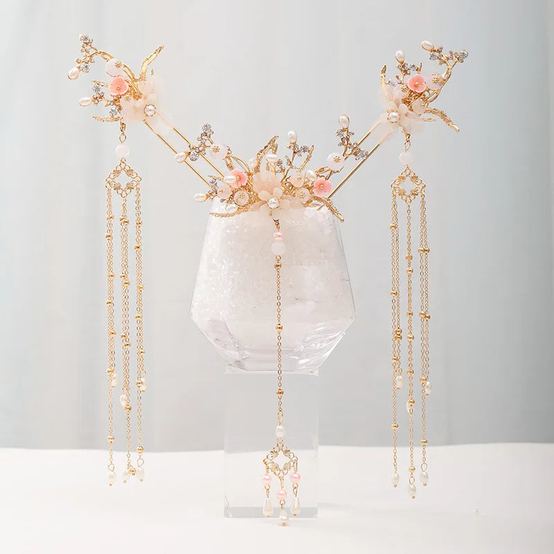 Chinese Hanfu Hair Accessories Set Long Fringed Vintage