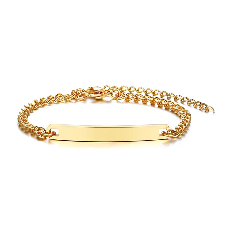 Personalize Baby Name Bracelet Figaro Chain Smooth Bangle