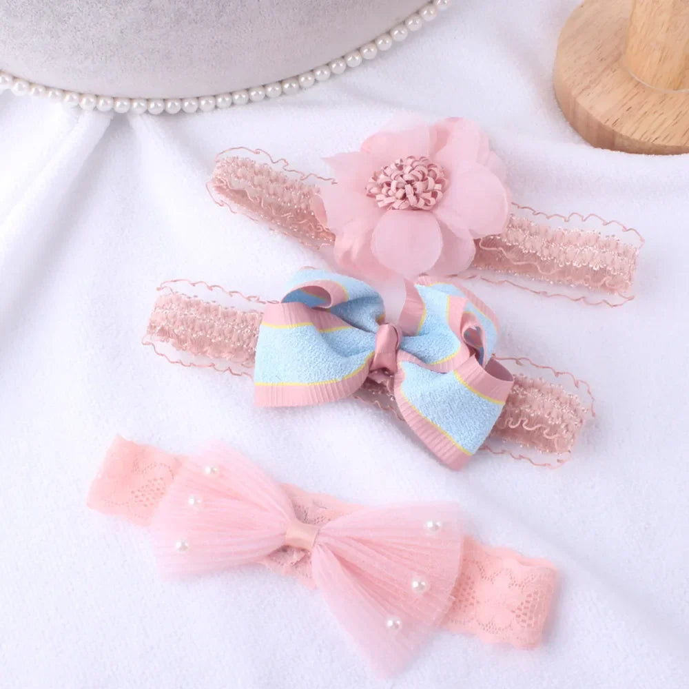 3pcs/lot Newborn Headwear Baby Girl Flower Headbands Lace