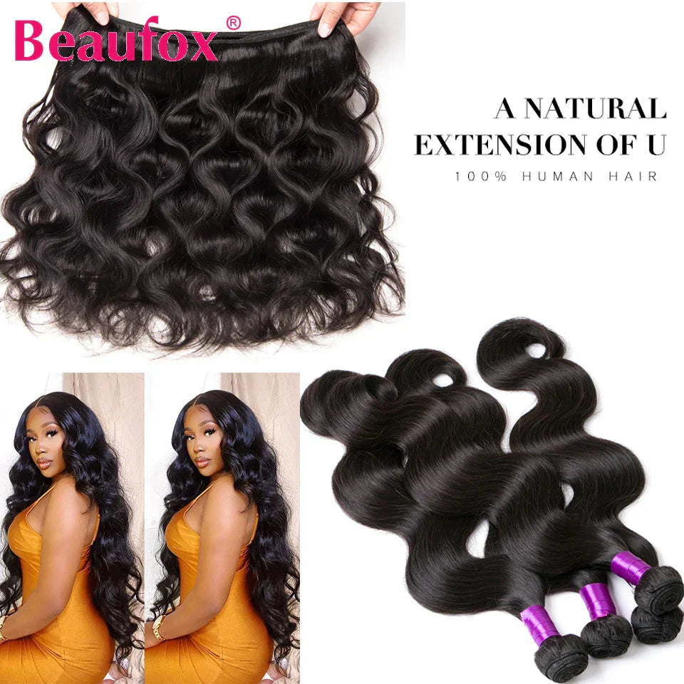 Beaufox Body Wave Bundles With Closure Brazilian Hair