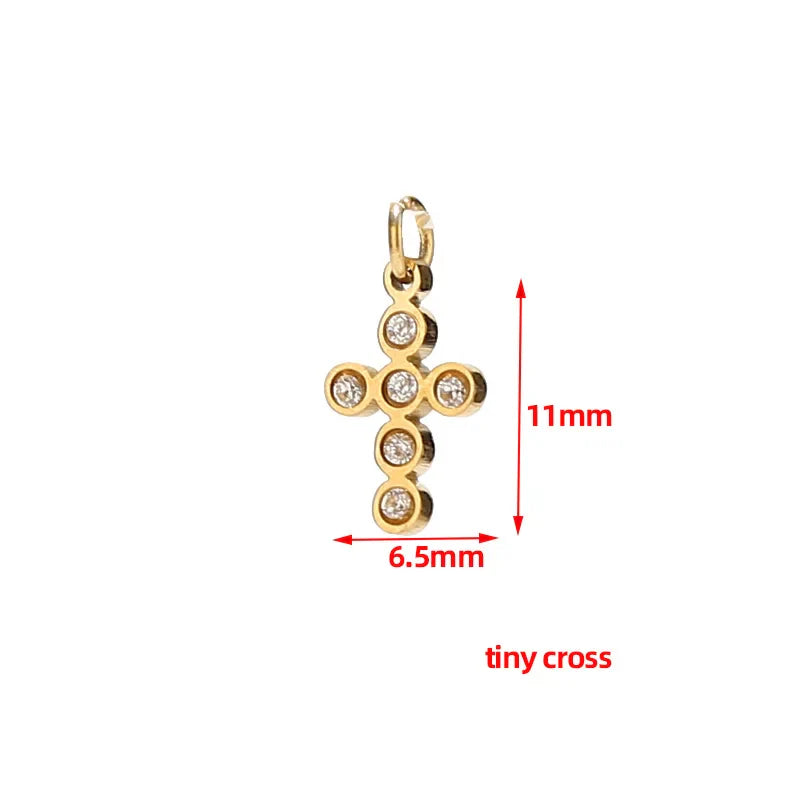 5pcs Stainless Steel Mini Cross Charms Cubic Zirconia