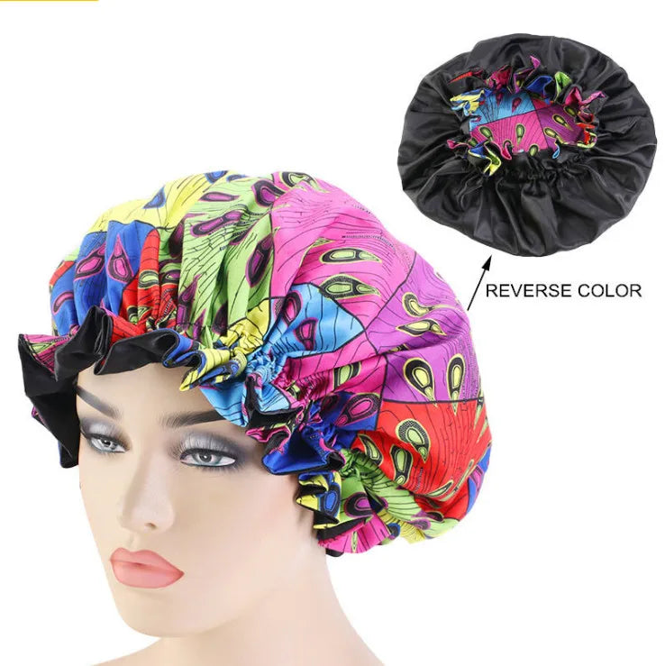 Women's Satin African Pattern Sleeping Hat Elastic Band