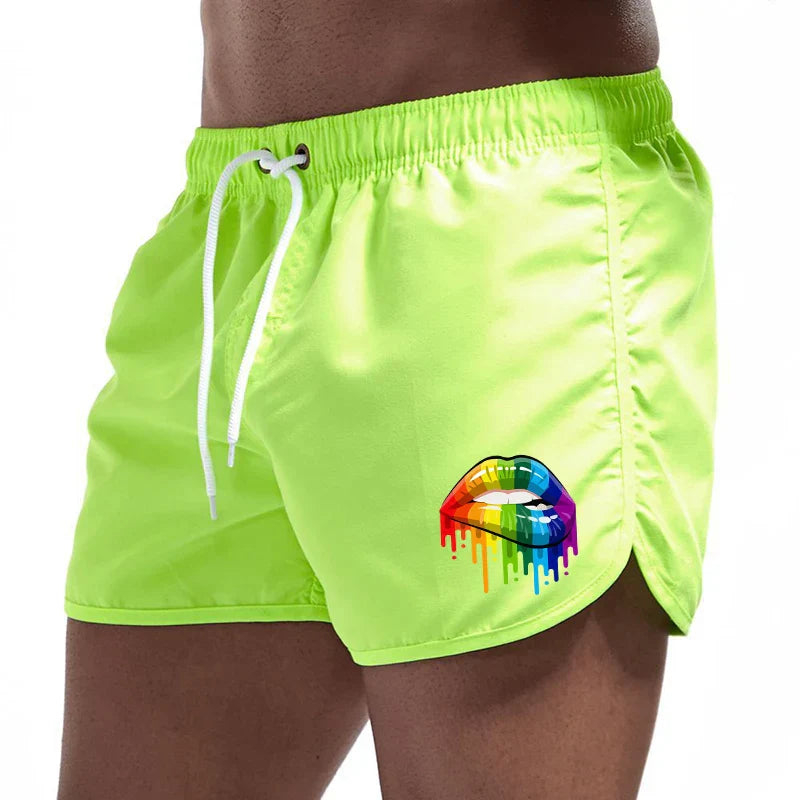 Summer Men's Shorts Lip Printing Sport Casual Fitness