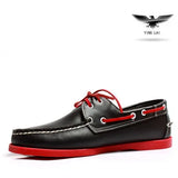 Men's Casual Genuine Leather Docksides Deck Lace Up Moccain Boat Shoes Loafers For Men Driving Fashion Women Shoes Wine Red