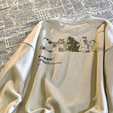 Vintage Fashion Women Cotton cat print round neck pullover sweatshirt harajuku oversize itself Loose Sweatshirt top худи