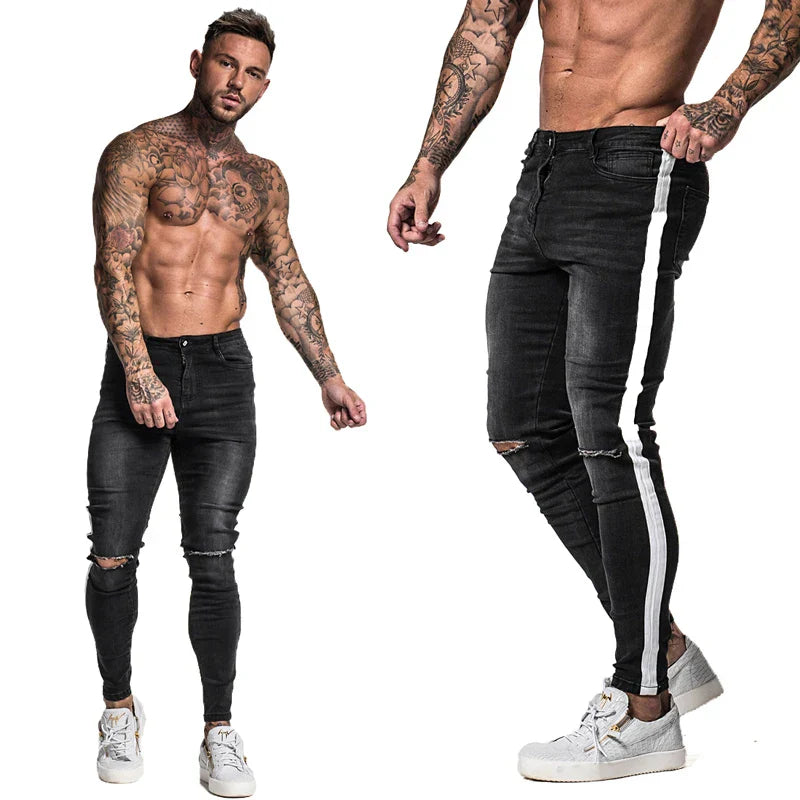 GINGTTO Jeans Men Elastic Waist Skinny Jeans Men