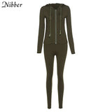 Nibber Sporty Casual Long Sleeve Hooded Zipper Solid