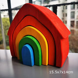 Montessori Wooden Toys Elemental Rainbow Stacking Blocks /Unpaint