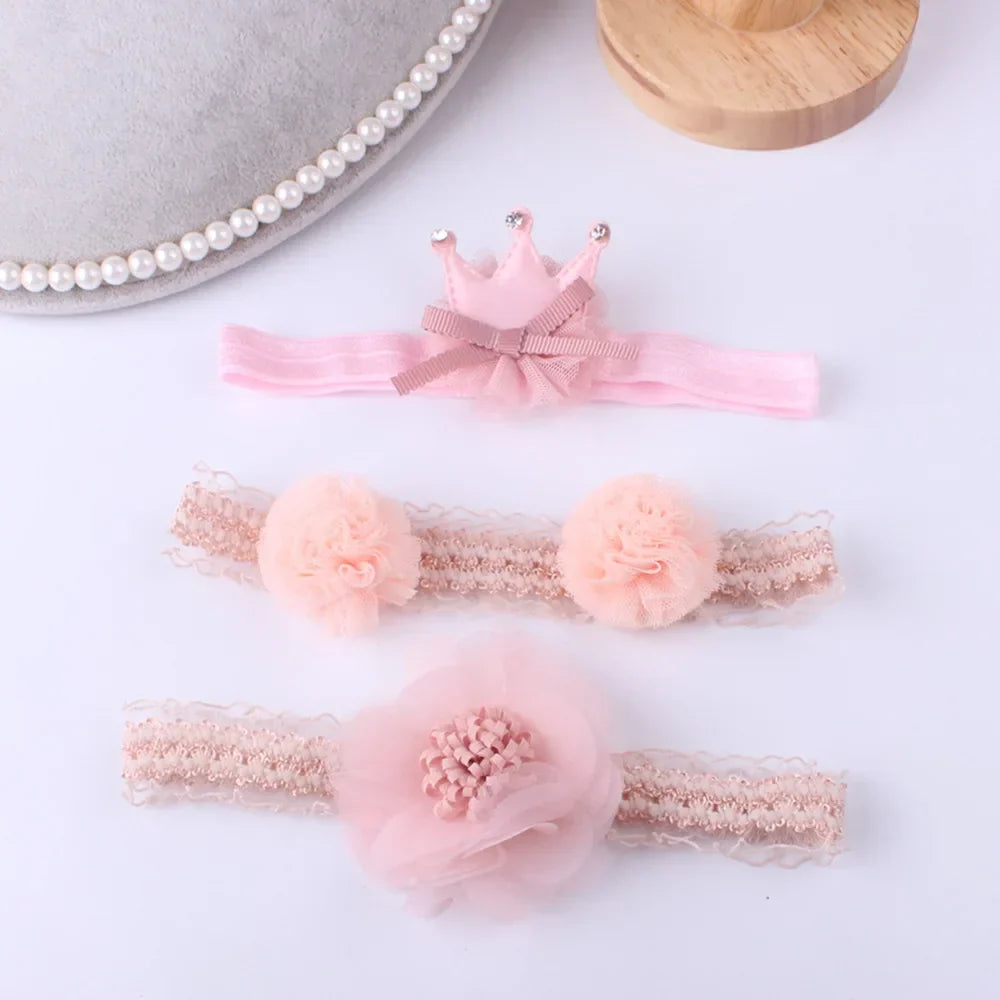 3pcs/lot Newborn Headwear Baby Girl Flower Headbands Lace