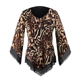 YTL Leopard Printed Mesh Irregular T Shirt Plus