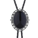 Hollow pattern emerald bolo tie leather cord necklace