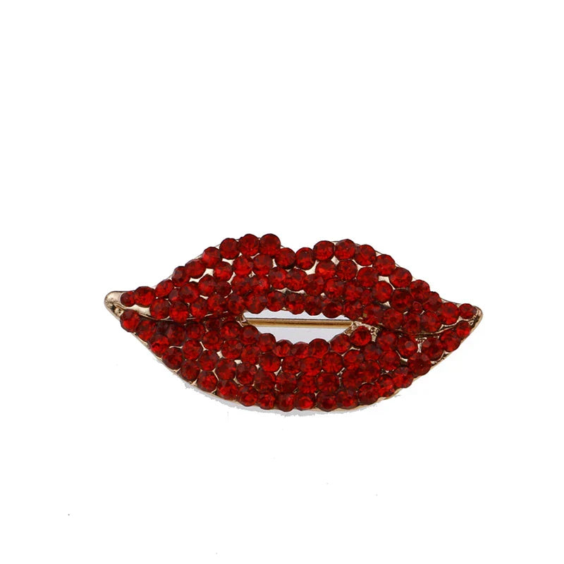 New 2024 Red Color Rhinestone Lips Brooches For