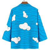 Japanese Style Clouds Print Blue Beach Yukata Women