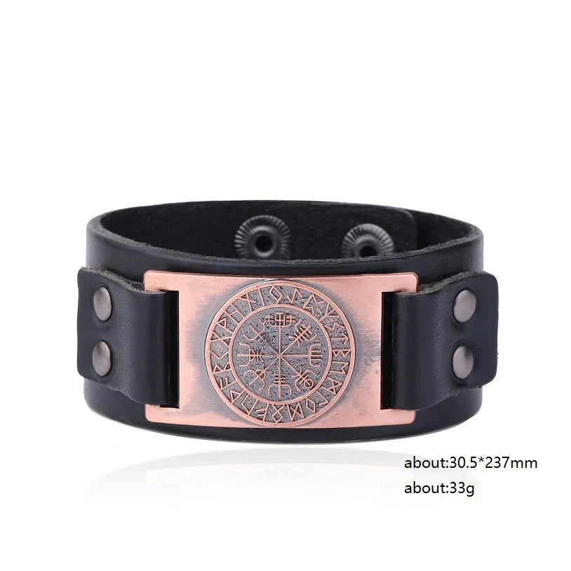 My Shape Wiccan Compass Bracelets Bangles for Men Nordic Runes Odin Symbol Wrap Genuine Leather Bracelet Men‘s Viking Jewelry