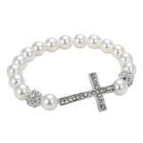 1 Pc Fashionable Imitation Pearl Beaded Bracelet Cross