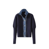 Korean Fashion Sweater Jacket Spring Autumn Denim Patchwork