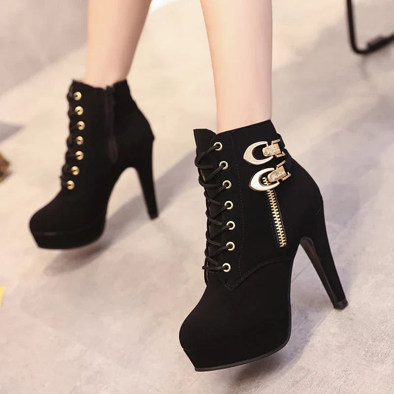 Plus Size Ankle Boots Women Platform High Heels