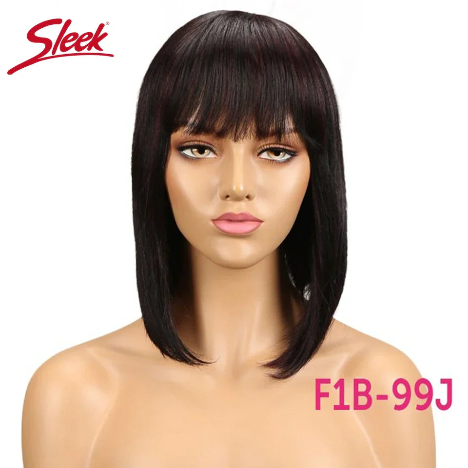 Sleek Short Bob Wigs With Bang Brazilian Straight