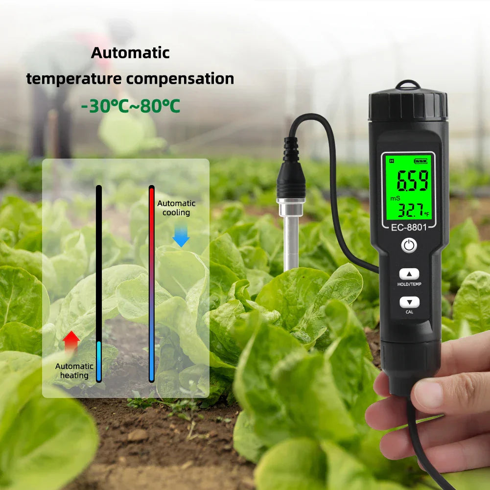 Digital EC/Temp Soil Tester 0.00~10.00mS/cm Conductivity Meter Waterproof