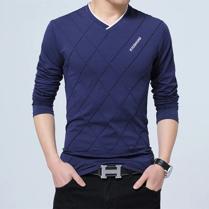 2023 Mens Casual T-shirt Fashion Slim Long Sleeve