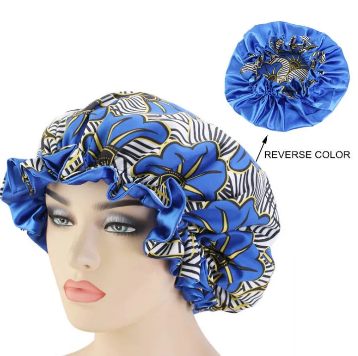 Women's Satin African Pattern Sleeping Hat Elastic Band